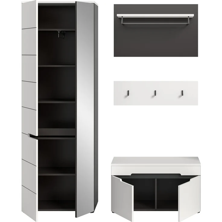 Garderoben-Set >Canu< in Basalt Grau / Weiß - 160x190x37cm (BxHxT) – Bild 4