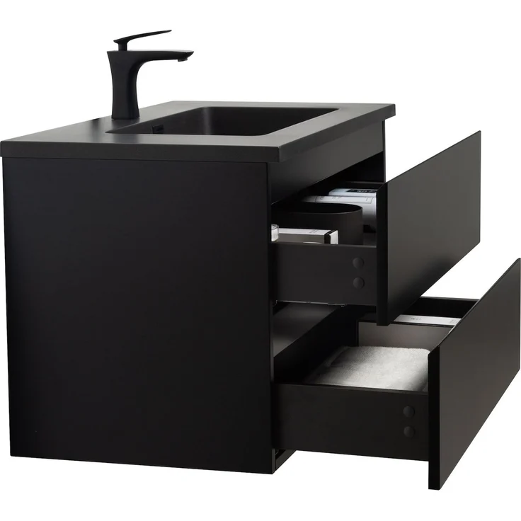Badplaats Badmöbel Set mit Waschbecken und Unterschrank Angela 80 x 48 cm Schwarz Matt - Waschbeckenunterschrank mit Soft-Close und Schwarze Waschbecken, Vorgemontiert – Bild 4
