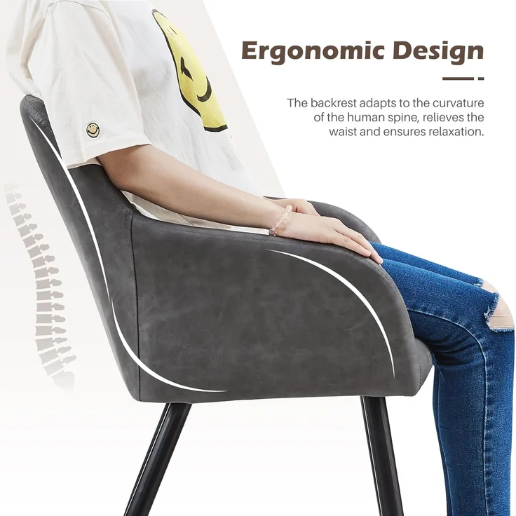 TUKAILAI Esszimmerstühle 2er Set aus Kunstleder, Modern Küchenstuhl Polsterstuhl Wohnzimmerstuhl Sessel mit Armlehnen Rückenlehne Metallbeinen, für Küche Esszimmer Wohnzimmer Lounge,Hellgrau – Bild 6