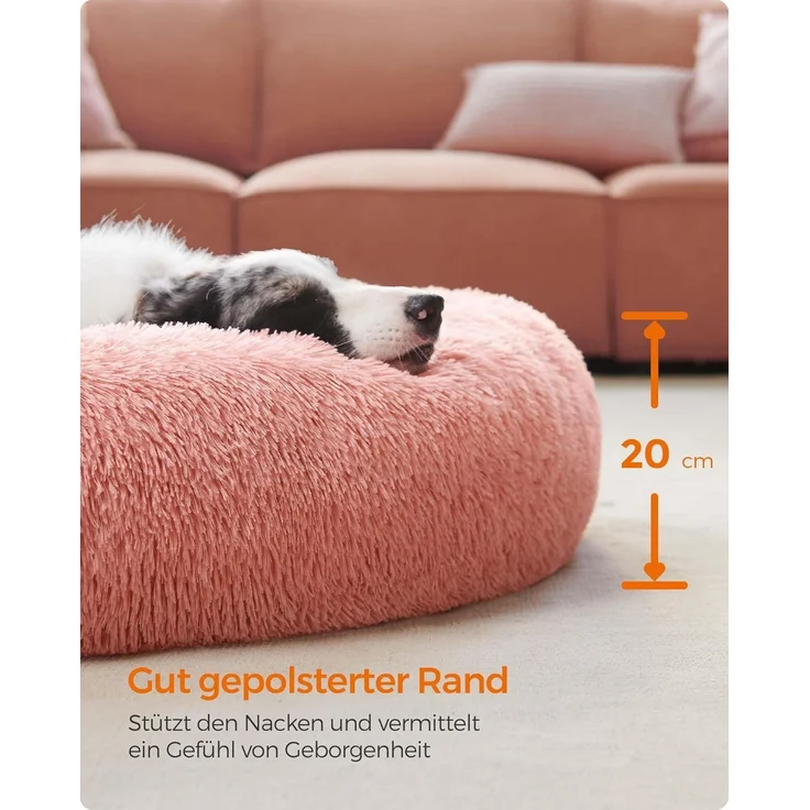 Feandrea Hundebett flauschig, Donut Kissen, waschbar, Polsterung in der Mitte herausnehmbar, Langer Plüsch, rosa, 100x20 cm – Bild 4