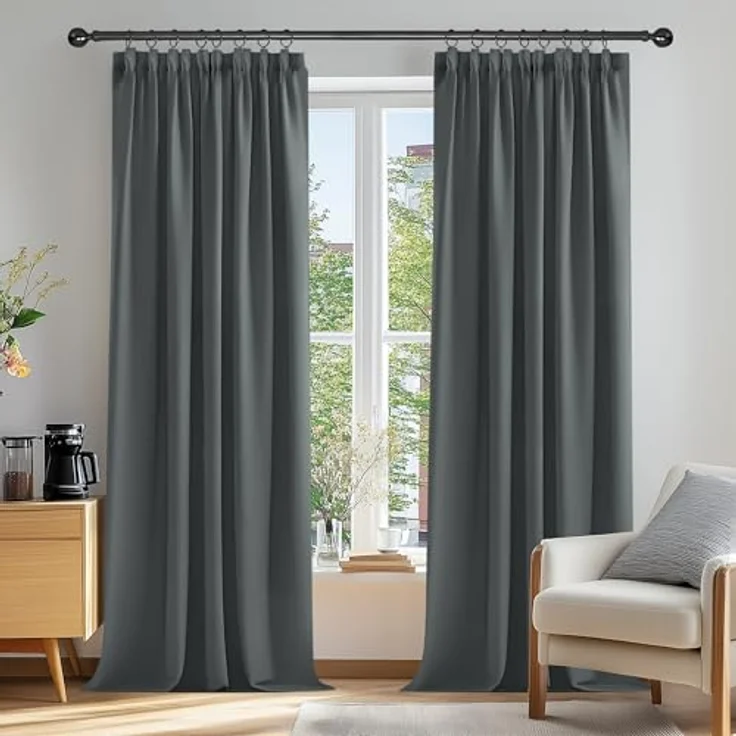 Deconovo Blickdichte Gardine mit Kräuselband Dicke Verdunkelungsgardinen Küche Fenster, 260x140cm(HöhexBreite), Dunkelgrau, 2er Set – Bild 2