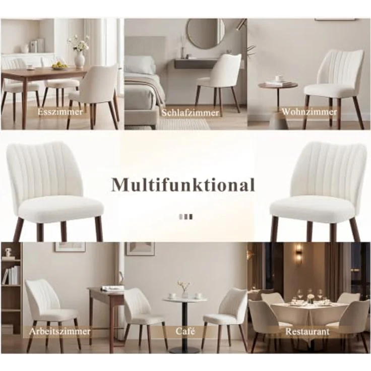 MALOL Esszimmerstühle 4er Set, Polsterstühl mit Rückenlehne, Ergonomisch Gepolsterte Küchenstühle mit vertikaler Rillenlehne, Moderne Esszimmer Stühle für Esstisch Wohnzimmer Café Restaurant, Beige – Bild 9