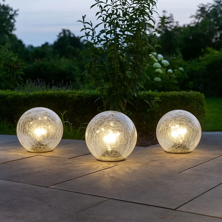 2er Set LED Außenleuchte, Solarkugel, Glas Crackle, D 15 cm – Bild 6