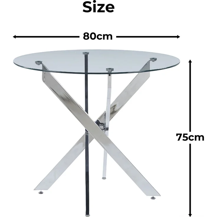Tisch 80x80x75 cm, runder Esstisch mit Glasplatte und Metallgestell in Silber – Bild 3