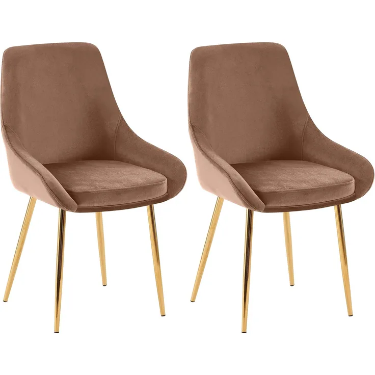 2er Set Esszimmerstuhl PUNAR - Samt Braun 50x53x86 cm Gold | Essstühle Esszimmerstühle Küchenstühle Wohnzimmerstühle