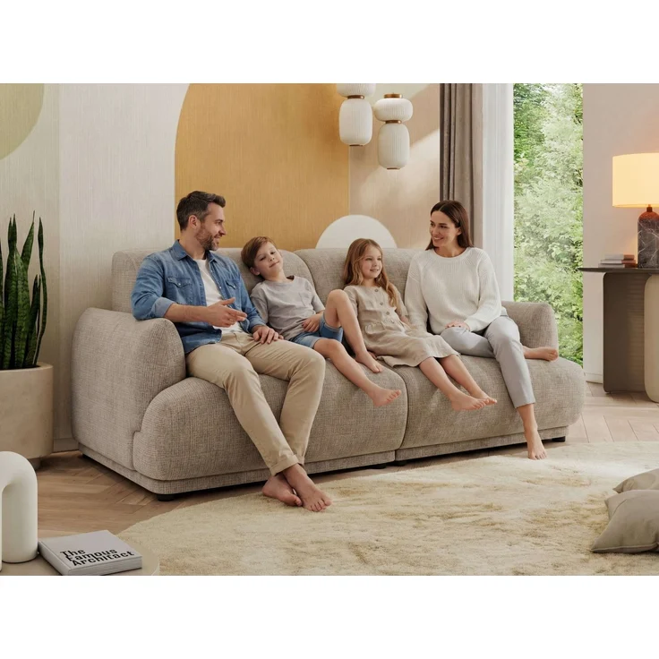 Modernes Design Sofa PUNTA 206 cm 3-Sitzer HR-Schaum Rückenlehne, Wellenfederung, Massivholzrahmen, Sofa mit Armlehnen - Hellgrau Schenille grob gewebt – Bild 3