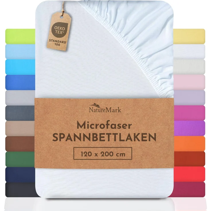 NatureMark - Mikrofaser SPANNBETTLAKEN zum Sparpreis! viele Größen und Farben Markenware (120x200 cm, weiß)