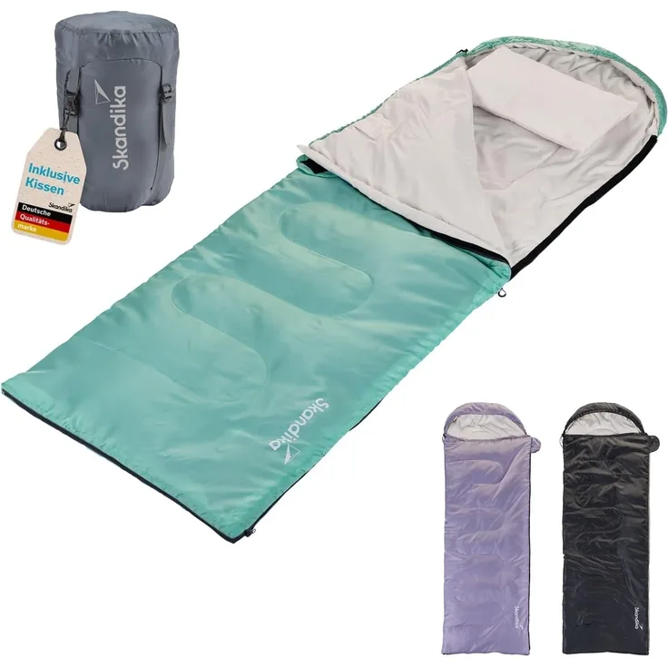 Skandika Schlafsack Skye, mit Kissen, koppelbar, 220 x 75 cm, 250g/m² Mikrofaserfüllung