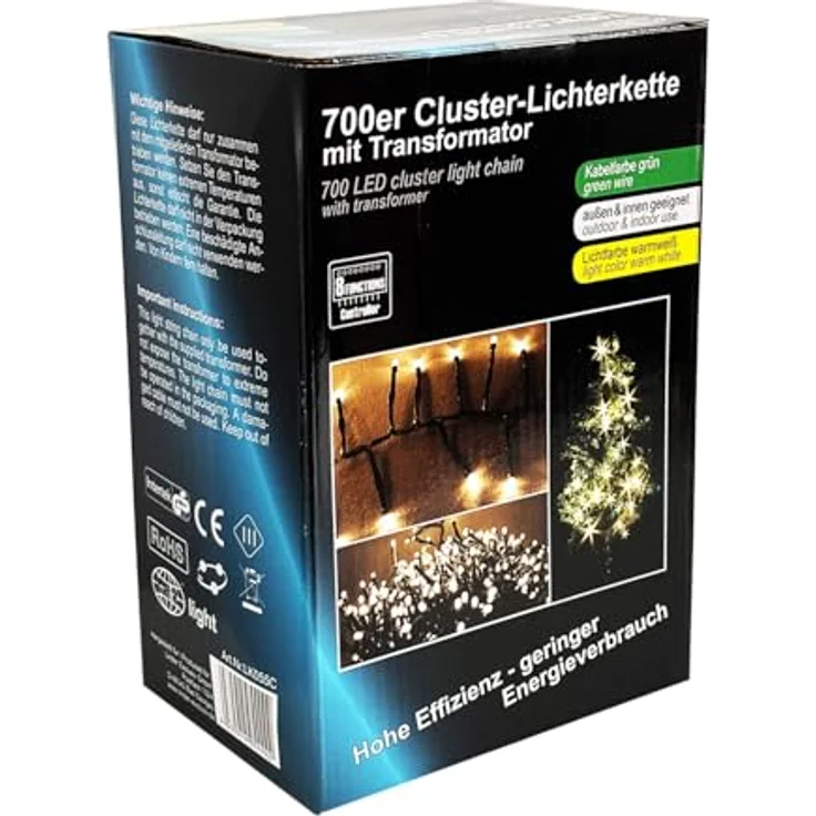 Mojawo 700 Cluster-Lichterkette LEDs, warmweiß, für Innen und Außen, 17m mit Transformator, Dunkelgrün, 8 Funktionen – Bild 4