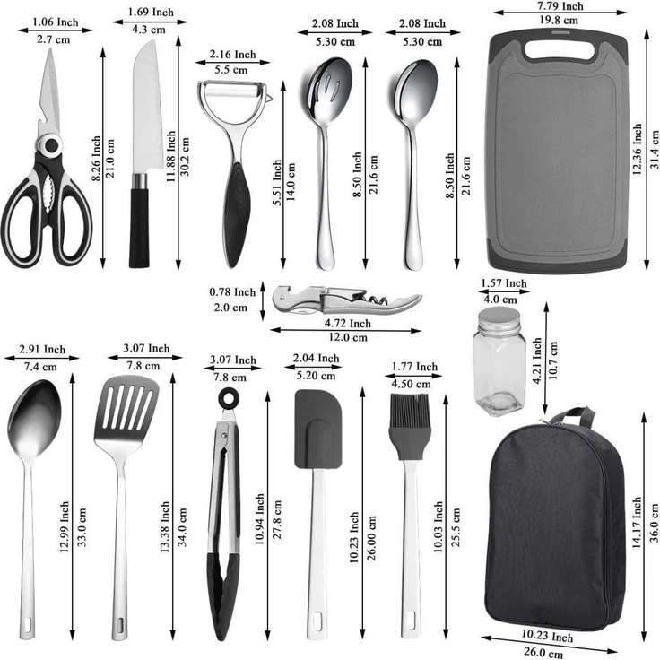 Camping Kochgeschirr Set 15-teilig Edelstahl Backpacking Grillen Wanderungen – Bild 2