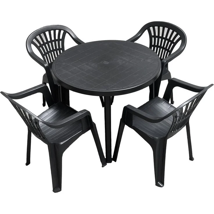 Progarden Sitzgruppe Gartenmöbel Kunststoff 5 Tlg. Terrassenmöbel Terrasse Schwarz, (Set, 5-tlg, Tisch + 4 Stapelstühle), UV-Beständig, Robust, Wetterfest, Made in Italy, Hochwertig – Bild 1