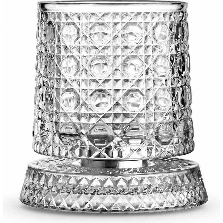 2er Set drehbare Whiskygläser mit Glasboden in Diamantoptik, Transparent, 15 x 10 x 10 cm