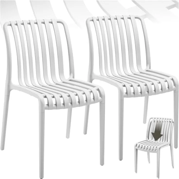 tectake Gartenstuhl Balkonstuhl, stapelbar, Belastbarkeit 110 kg, 47 x 58 x 80,5 cm (Terrassenstuhl Alcudia für Außen in Creme, 2 St), wetterfest und UV-beständig, pflegeleicht, rutschfeste Gummischoner – Bild 2