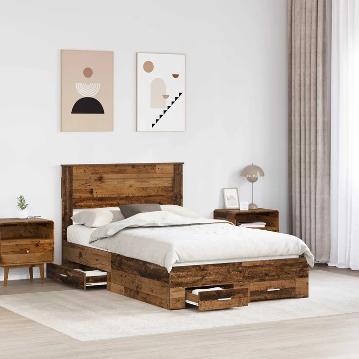 vidaXL Bettrahmen mit Kopfteil Altholz 135 x 190 cm Holzwerkstoff 3410001 – Bild 2