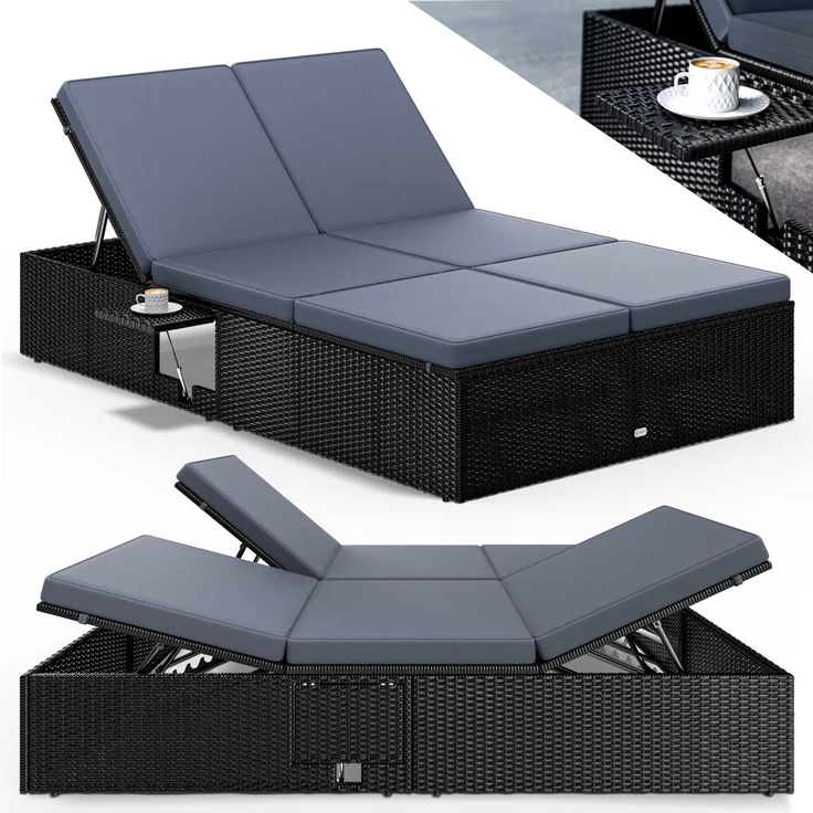 CASARIA® Sonnenliege 2 Personen Klapptisch Schwarz Anthrazit – Bild 1