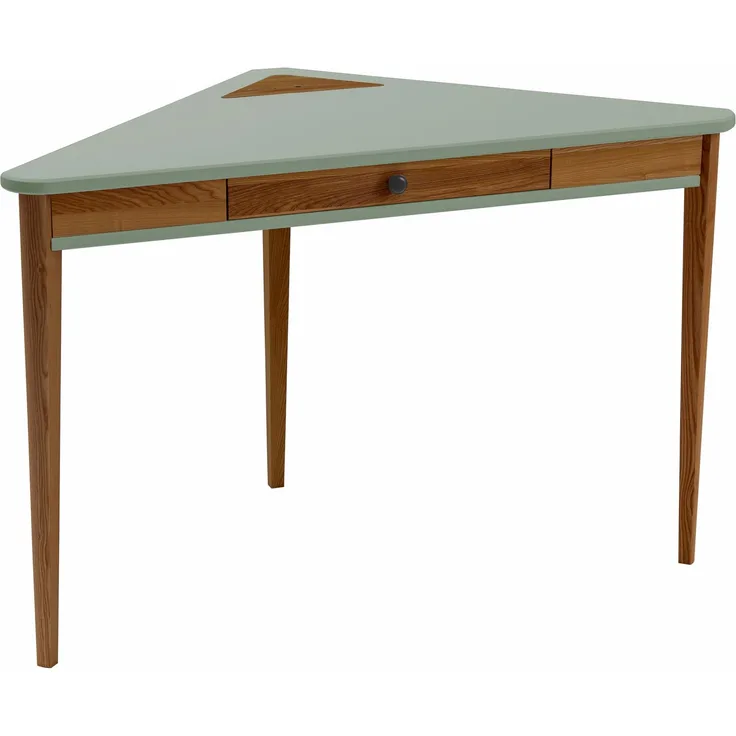 Ragaba Eckschreibtisch mit Schublade, MDF & Massives Eschenholz Eiche gebeizt, 114x61 cm, Salbei Grün
