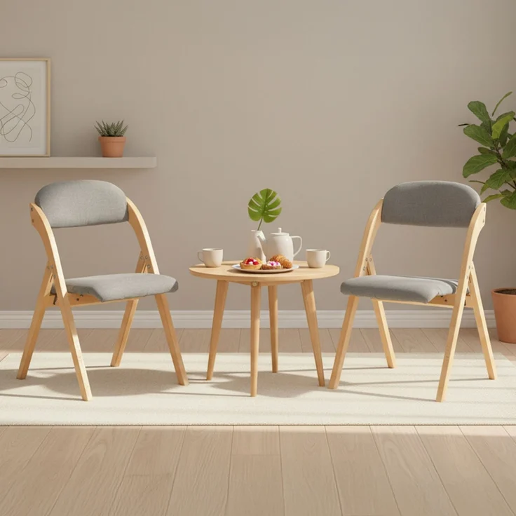 SoBuy FST92-NX2 2 Klappstühle, Massivholz, Lackiert, Hellgrau, 47 x 77 x 52 cm – Bild 2