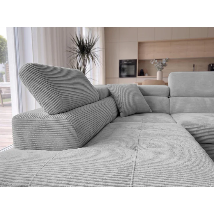 AX LIVING Konak Cord-Schlafsofa L Hellgrau 276 cm breit – Bettkasten & Kopfstützen – Bild 5