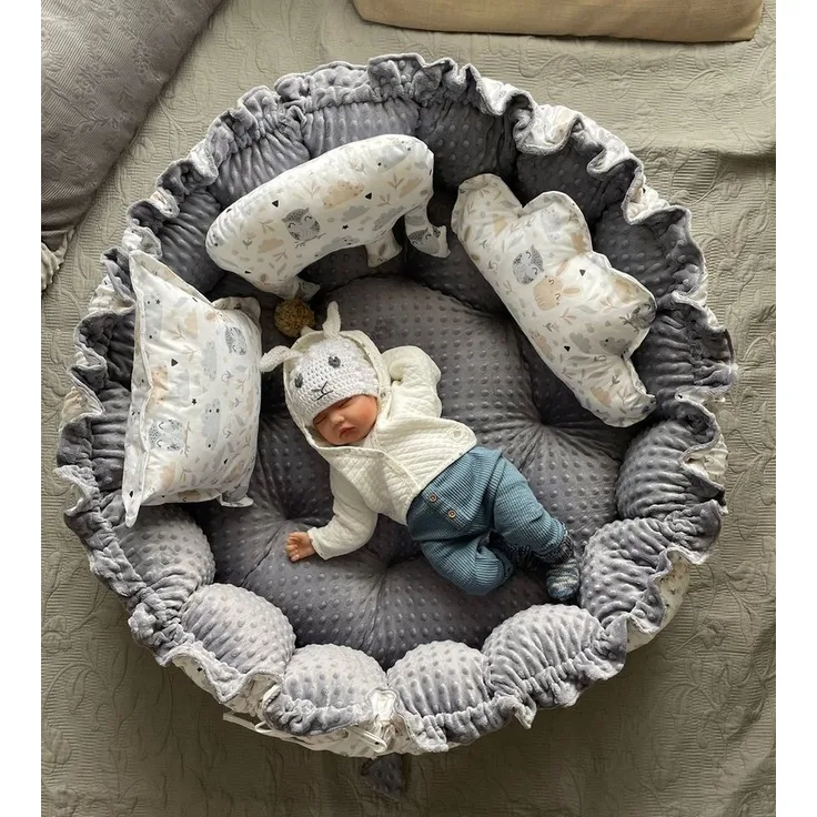 Loolay Bettnestchen MINKY Graphit/ HASE Beige-Weiß ENGELSNEST Babynest, Unterlage, (PREMIIUM XXL als Nestchen Ø90cm, als Krabbeldecke Ø155cm, Original LOOLAY® Babynestchen Spielmatte Reisebett ►SETS MIT ZUBEHÖR), 100% Europäische Stoffe und Kleinserien...