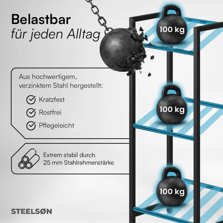STEELSØN 'Mystra' Getränkekistenregal, Metall, schwarz, 115x50x33 cm, Getränkeregal für 3 Kisten – Bild 3