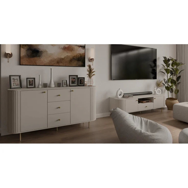 Compleo Kommode eiche cremona oder beige, drei Schubladen und zwei Türen ZANTO – Bild 3