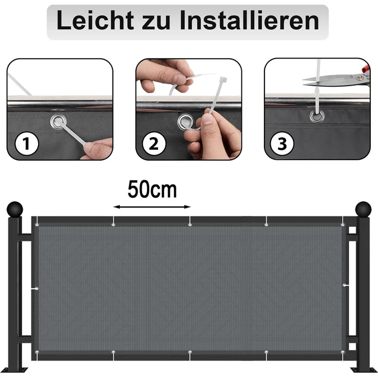 AXT SHADE Balkon Sichtschutz Wetterfest 150x600 cm Balkonverkleidung Balkonabdeckung Balkonbespannung Blickdichte Windschutz und UV-Schutz mit Kabelbinder für Balkongeländer-Anthrazit – Bild 6