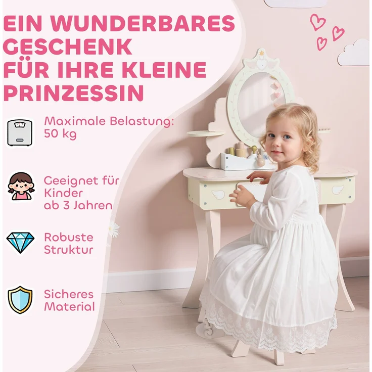 AIYAPLAY Schminktisch Kinder, MDF, Holz, Rosa, 59,8L x 29,6B x 89,8H cm – Bild 8