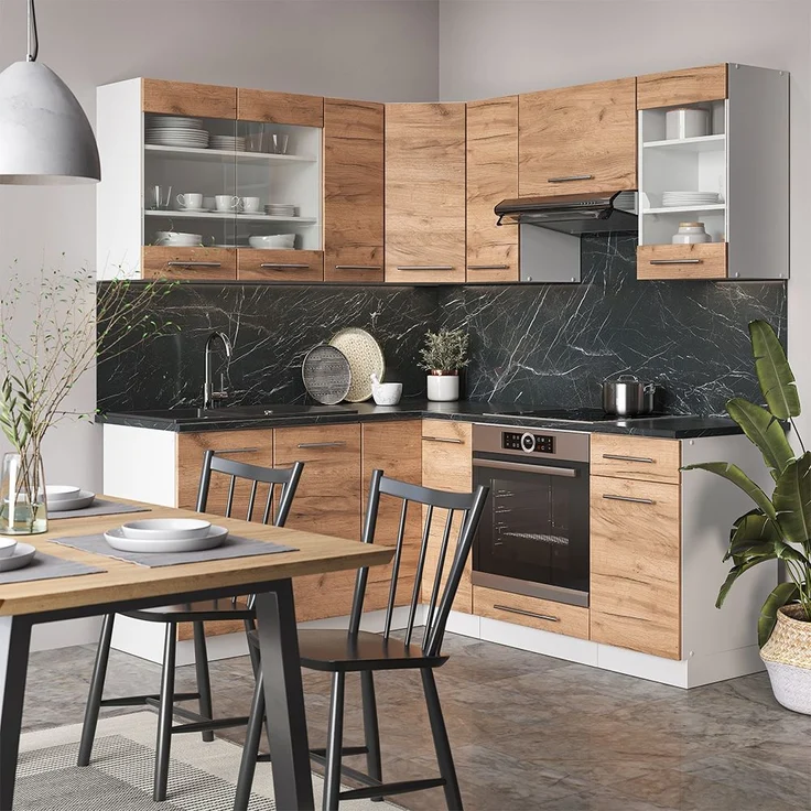 Eckküche Fame-Line Goldkraft Eiche/Weiß 190 x 60 cm , AP Eiche Vicco