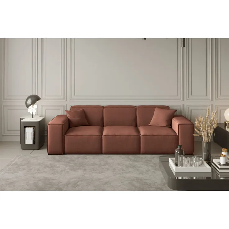 Sofa Designersofa CELES 3-Sitzer in Stoff Opera Velvet Kupferbraun