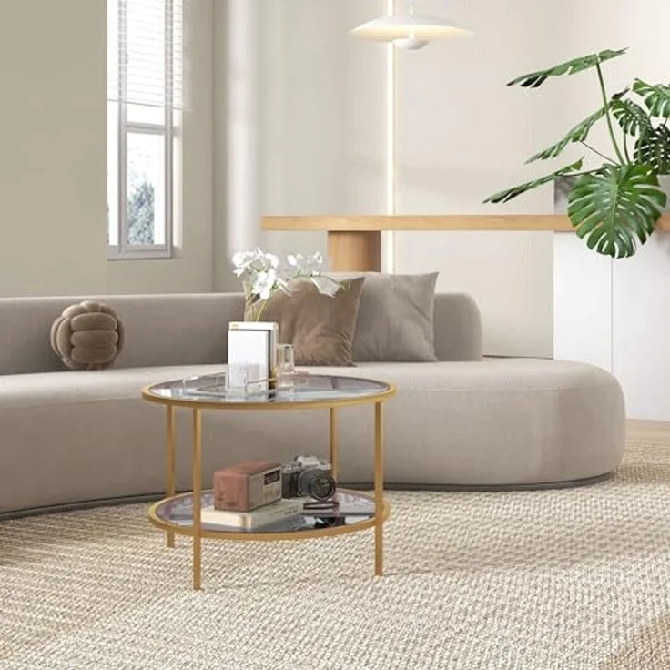 HOMCOM Beistelltisch mit Stauraum, aus gehärtetem Glas mit Stahlrahmen (Couchtisch, 1-St, Nachttisch), für Wohntimmer, Gold – Bild 7