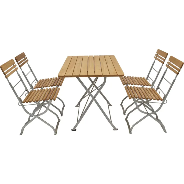 DEGAMO MÜNCHEN Garnitur 5-teilig, Metall + Robinie, verzinkt/natur, Tisch 70x110cm