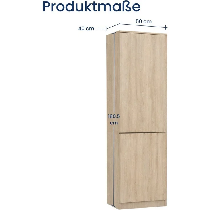 Home Collective Kleiderschrank Garderobenschrank Mehrzweckschrank Schrank platzsparend & vielseitig (50x40x180,5 cm (BxTxH), ideal für Schlafzimmer Flur & Arbeitszimmer) mit 2 Türig & 5 Einlegeböden in sonoma – Bild 1