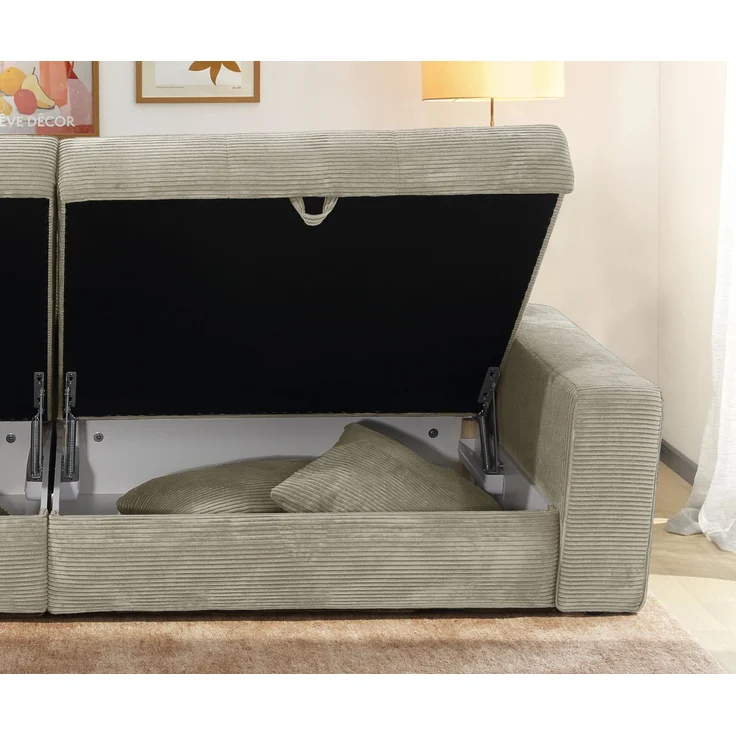 Big-Sofa 284 cm breit Wellenunterfederung Lounge-Couch Stauraum Cord Beige Grau – Bild 6