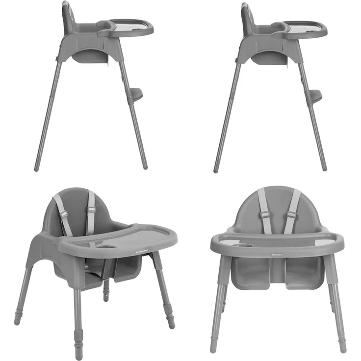 Kikkaboo Hochstuhl 2 in 1 Jammy, Kinderstuhl, Fußstütze, Gurt, Bechervertiefung grau – Bild 3
