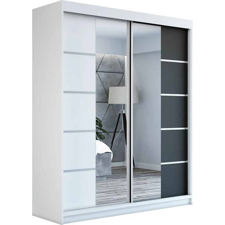 Schwebetürenschrank ERA 2-türig Schrank 160 cm (mit Spiegel) Farbe: Weiß , schwarz – Bild 1