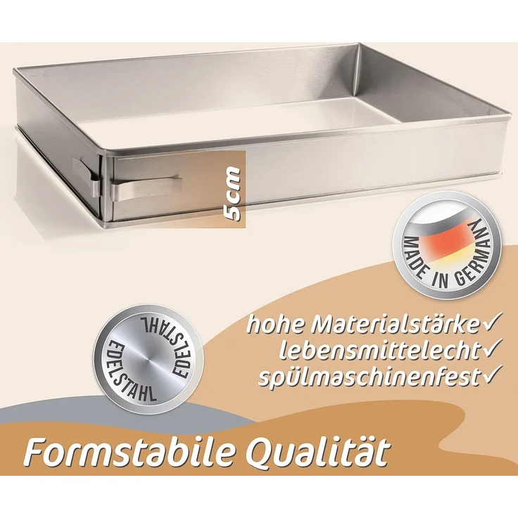 4smile Backrahmen rechteckig verstellbar – Edelstahl Backform rechteckig - Formstabile Kuchenform eckig zum Backen und für die Torten-Zubereitung – Bild 3
