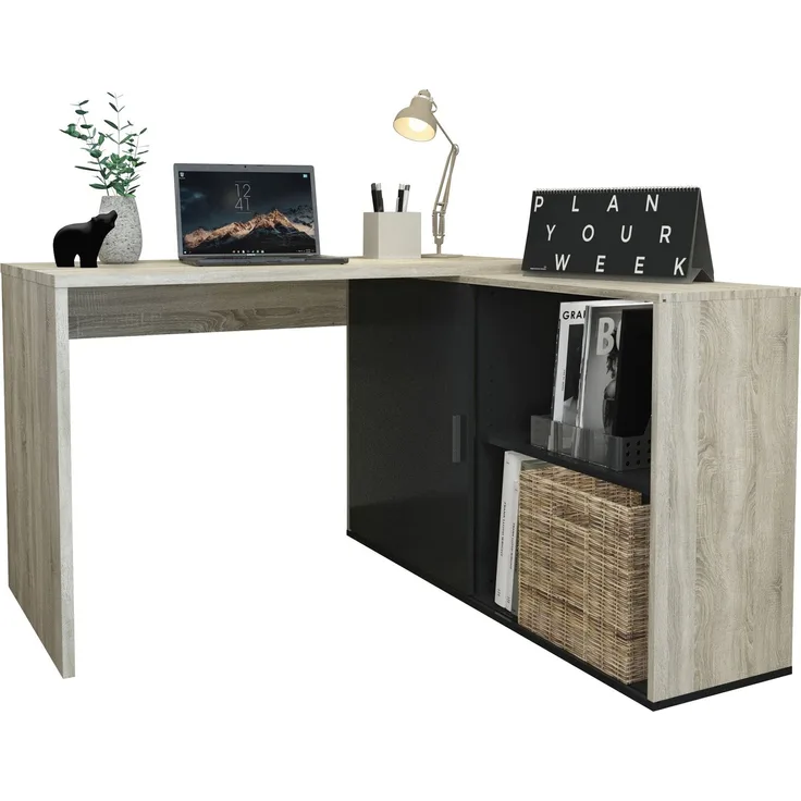 Schreibtisch Winkelschreibtisch Bürotisch Arbeitstisch Office ca. 119x124 cm Eiche Sägerau Nb