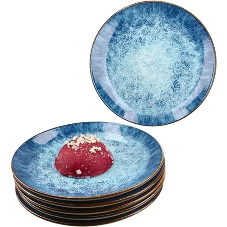 MamboCat Frühstücksteller Marina 6er Set Kuchenteller Porzellan 6 Pers blaue Dessert-Teller