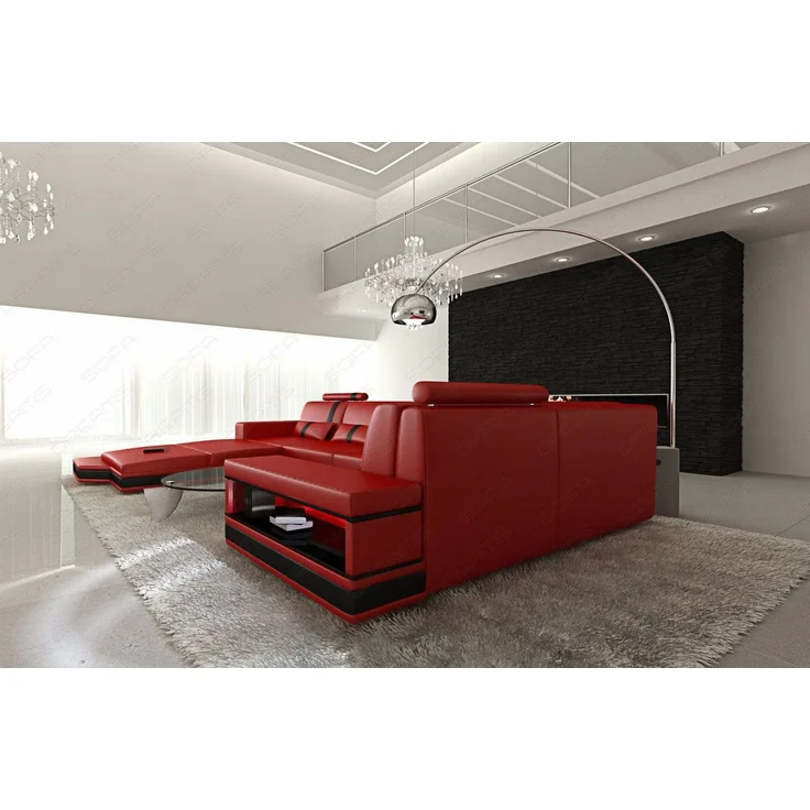 Sofa Dreams - Ledersofa Wohnlandschaft Messana - Kunstleder - rot-schwarz - Links – Bild 3