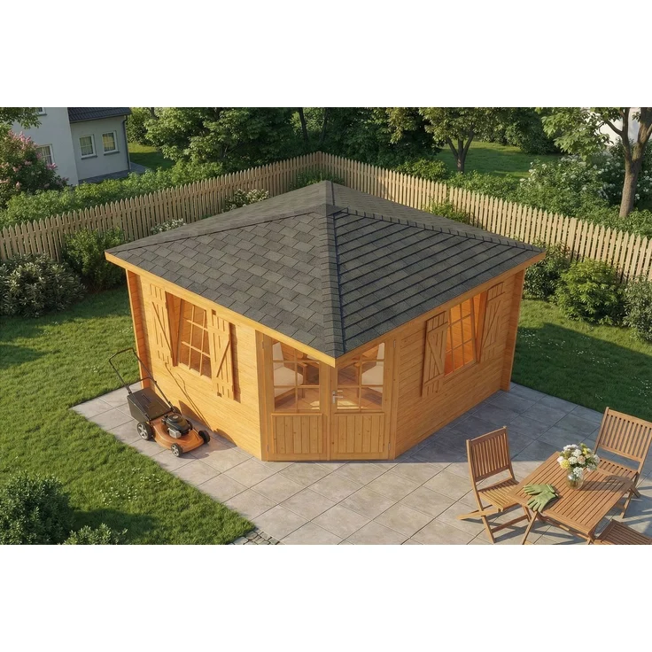 Alpholz 5-Eck Gartenhaus Monica Royal Gartenhaus aus Holz in Pinie Holzhaus mit 28 mm Wandstärke Blockbohlenhaus mit Montagematerial – Bild 4