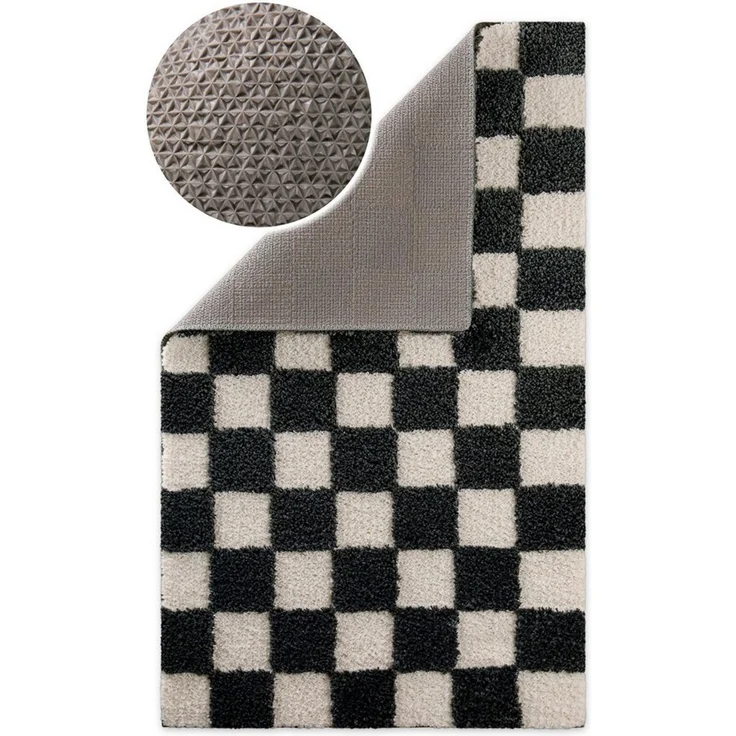 Wecon home Badematte Bobbi, Höhe 25 mm, rutschhemmend beschichtet, schnell trocknend, Polyester, rechteckig, Badteppich, Schachbrett-Design, weich, rutschhemmend, waschbar – Bild 2