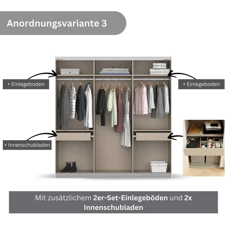 rauch Schwebetürenschrank Kleiderschrank Schrank Garderobe BESTSELLER KOLUNA mit Spiegel inkl. 2 Innenschubladen sowie extra Einlegeböden MADE IN GERMANY – Bild 2