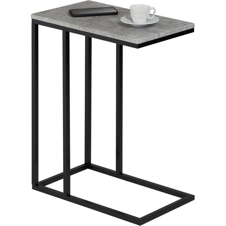 IDIMEX Beistelltisch Debora, praktischer Wohnzimmertisch in C-Form, schöner Couchtisch Tischplatte rechteckig in Betonoptik, eleganter Sofatisch mit Metallgestell in schwarz