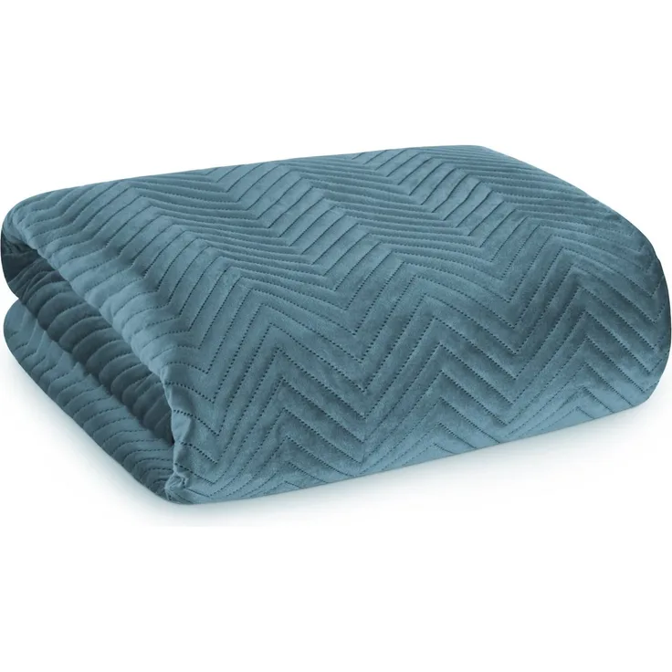 Tagesdecke Velours Samtdecke Gesteppt Steppdecke Klassische Decke SOFIA blau 220x240 cm