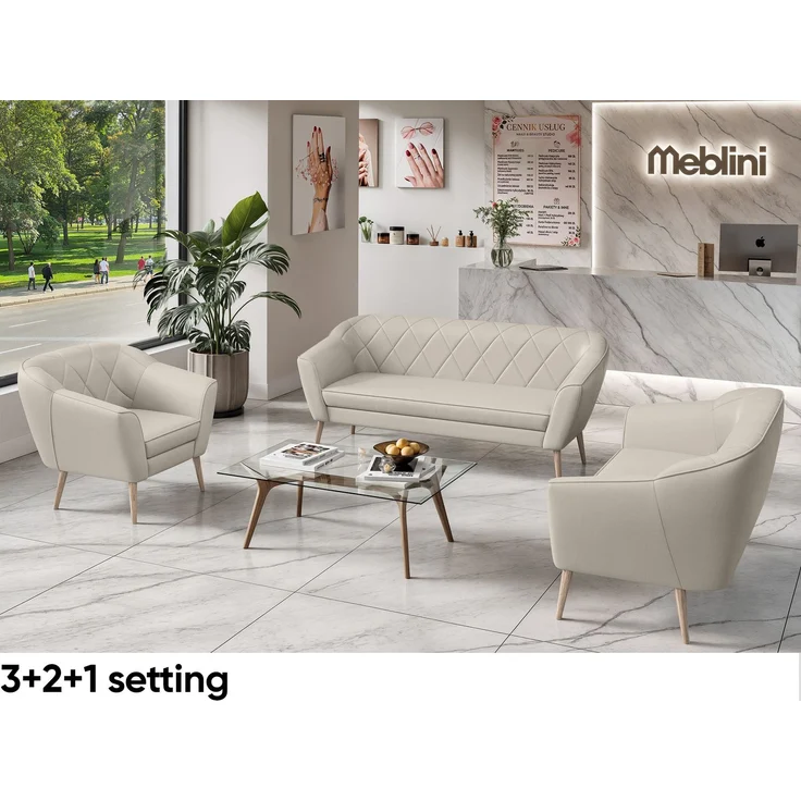 MEBLINI Sofa-Set KAIA 3+2 - Beige Kunstleder - für Wohnzimmer - Mini Lounge für fünf Personen - Küchensofa - Sofa Klein - Sitzgarnitur - Polstergarnitur - Sofagarnituren – Bild 4