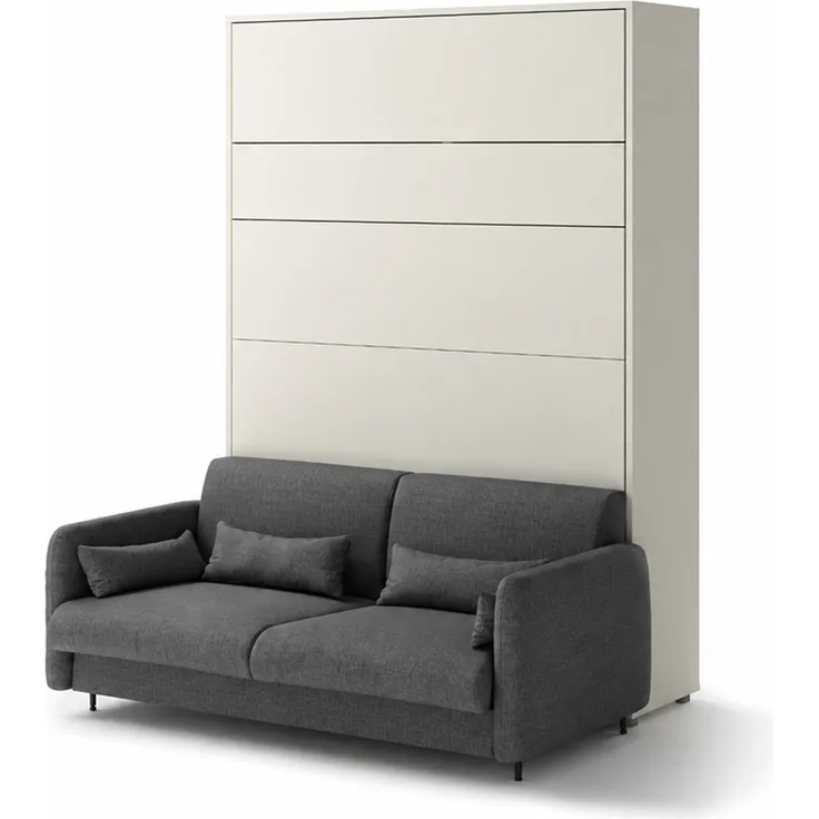 MEBLINI Schrankbett BC-12 - 160x200cm Vertikal - Kaschmir/Dunkelgrau - mit Sofa - Wandbett mit Lattenrost - Klappbett mit Schrank - Wandklappbett - Murphy Bed