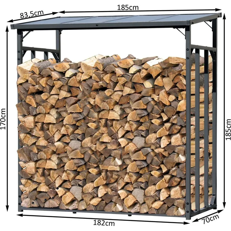 Quick Star Kaminholzregal Außen Metall Basic, Mehrere Größen, Mit / Ohne Wetterschutz, BxTxH:185x70x185 cm, (1-St)