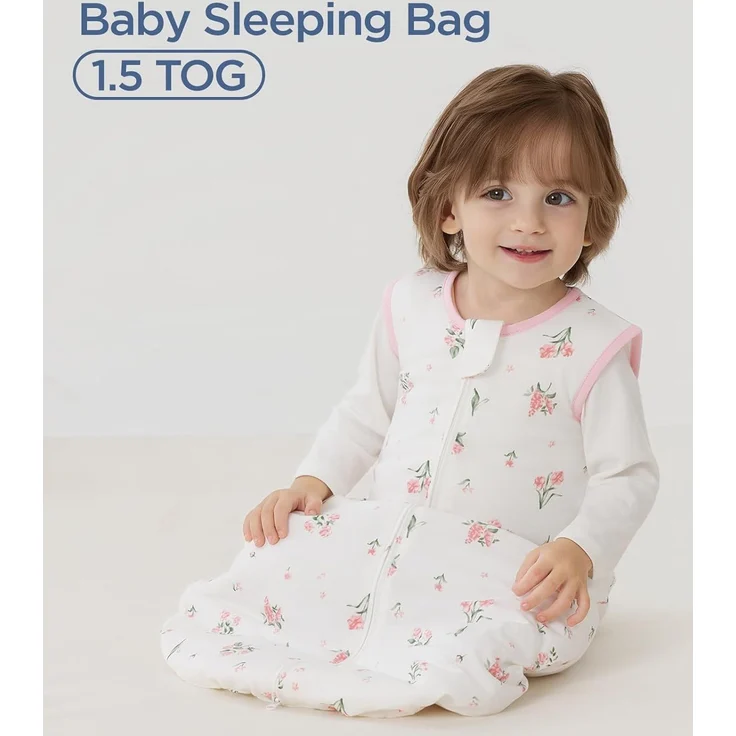 Duomiaomiao Baby-Schlafsack, 1,5 Tog, 100 % Baumwolle, für vier Jahreszeiten, tragbar, atmungsaktiv, bequem – Bild 2