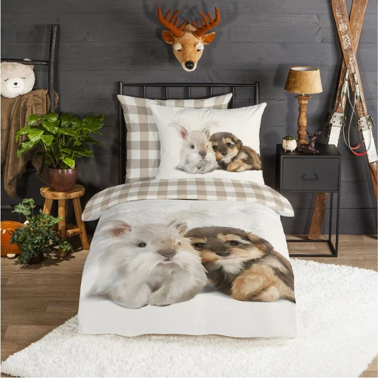 JACK Wendebettwäsche 135x200cm, Kuschel Helfer, Flanell, 2 teilig, im süßen Tierdesign – Bild 2