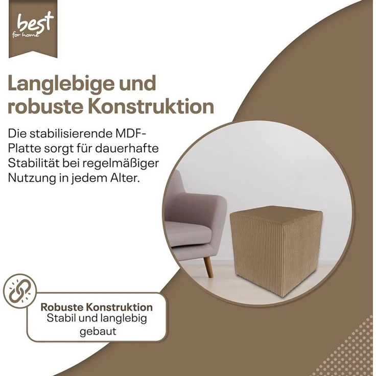 Best for Home Sitzwürfel Pouf Hocker – Samt, Fußhocker & Sitzpuff (Sitzwürfel / Pouf Hocker, 1 St, 1x Sitzwürfel / Pouf Hocker), multifunktional, Dekoelement, kompakt, weich gepolstert – Bild 3